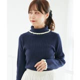 ネイビー柄 | プチフリルタートルニット | MAJESTIC LEGON