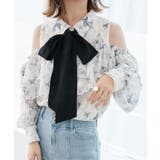 オフ／柄 | バイカラーボウタイフリルブラウス | MAJESTIC LEGON 