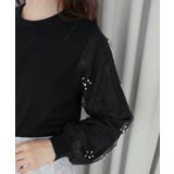 ブラック | パールチュールスリーブニット | MAJESTIC LEGON 