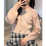 ピンク | ゴールドボタンケーブルニットカーデ | MAJESTIC LEGON 