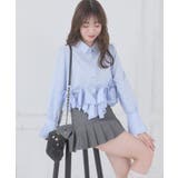 ブルー | リボンフリルペプラムブラウス | MAJESTIC LEGON 