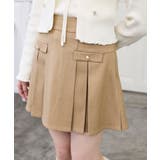 キャメル | ゴールドボタンプリーツミニスカパン | MAJESTIC LEGON 