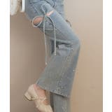 ブルー | スリットビジューフレアデニムパンツ | MAJESTIC LEGON 