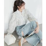 グレー柄 | 襟付きエアリーフリルブラウス | MAJESTIC LEGON 