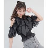 ブラック | アメスリフリルリボン半袖ブラウス | MAJESTIC LEGON 