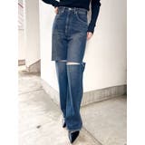 ハイウエストfront and backダメージワイドデニムパンツ | GYDA | 詳細画像1