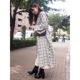 チェック柄ノーカラーガウンコート | MERCURYDUO | 詳細画像6