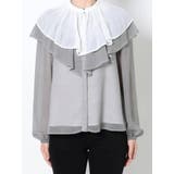 ブラック | 付け襟ヘリンボーンプリントブラウス | MERCURYDUO