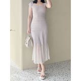 ベビーピンク | バイカラーシースルーヘムニットワンピース | MERCURYDUO