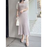 ベージュ | ショルダーリボンニットワンピース | MERCURYDUO