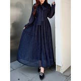 ネイビー | 花柄プリーツティアードワンピース | MERCURYDUO