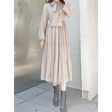 ベージュ | 花柄プリーツティアードワンピース | MERCURYDUO