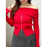 レッド | 2WAYオフショルZIPロングスリーブニット | MERCURYDUO