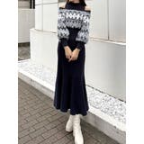 ネイビー | ノルディックジャカードドッキングニットワンピース | MERCURYDUO