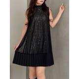 ブラック | バイカラーレースプリーツミニワンピース | MERCURYDUO