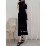 ブラック | 配色クロスリボンニットワンピース | MERCURYDUO