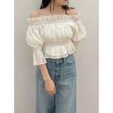 オフホワイト | 2WAYオフショル五分袖シャーリングブラウス | MERCURYDUO