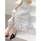 アイスブルー | オリジナルチュールチェックフレアスカート | MERCURYDUO