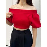 レッド | クロップドオフショルダーニット | MERCURYDUO