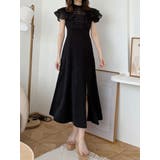 ブラック | シアーチェックラッフルドッキングワンピース | MERCURYDUO