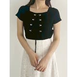 ブラック | レイヤードライクレースアップニット | MERCURYDUO