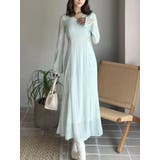 ミントグリーン | カットレースブロッキングフレアスリーブマーメイドワンピース | MERCURYDUO