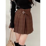 ブラウン | ベルト付きチェックプリーツミニスカパン | MERCURYDUO