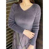 グレー | ミニシャギーVネッククロップドニット | MERCURYDUO