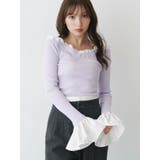 ラベンダー | 異素材フリルオフショルリブニット | MERCURYDUO