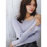 ブルー | アシメパールチェーンワンショルニット | MERCURYDUO