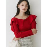 レッド | ペプラムラッフルコンパクトニット | MERCURYDUO