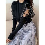 ブラック | 異素材プリーツラッフルリブニット | MERCURYDUO