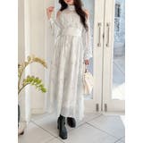 グリーン | 花柄バックレースアップロングスリーブワンピース | MERCURYDUO