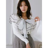 オフホワイト | 異素材ラッフルリボンリブニット | MERCURYDUO