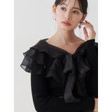 ブラック | 異素材ラッフルリボンリブニット | MERCURYDUO