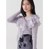 ラベンダー | 異素材ラッフルリボンリブニット | MERCURYDUO