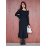 ブラック | レース切替オフショルニットワンピース | MERCURYDUO