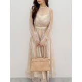 ベージュ | レースギャザーフレアワンピース | MERCURYDUO