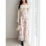 アイボリー | 花柄オフショルニットドッキングワンピース | MERCURYDUO