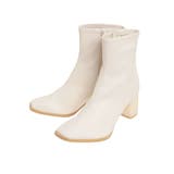 アイボリー | フェイクレザースクエアトゥストレッチショートブーツ | MERCURYDUO