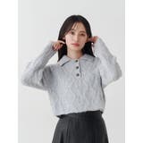 グレー | ケーブルポロ衿ニット | MERCURYDUO