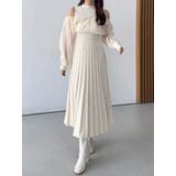 アイボリー | 異素材ドッキングプリーツフレアニットワピース | MERCURYDUO