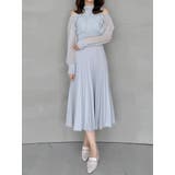 ライトグレー | 異素材ドッキングプリーツフレアニットワピース | MERCURYDUO