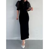 ブラック | 異素材スリーブリブマーメイドワンピース | MERCURYDUO