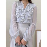 ライトグレー | ダブルラッフルバイカラーパイピングブラウス | MERCURYDUO