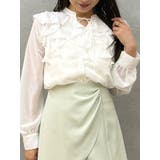オフホワイト | シフォンロングスリーブラッフルブラウス | MERCURYDUO