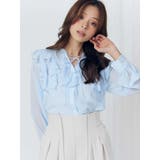 アイスブルー | シフォンロングスリーブラッフルブラウス | MERCURYDUO