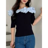 ネイビー | 2WAY異素材ランダムラッフルニット | MERCURYDUO