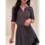 チャコールグレー | シャツレイヤードライクハーフスリーブニット | MERCURYDUO