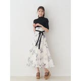 ブラック | 花柄ドッキングハーフスリーブワンピース | MERCURYDUO